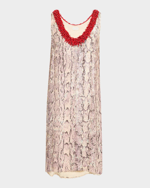 Debis Plunging Snakeskin-Print Sequined Dress